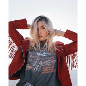 Red Suede Moto Jacket by French designer Van Palma